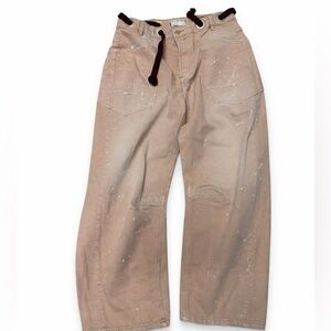 Free People Pink Paint-Splattered Moxie Pants